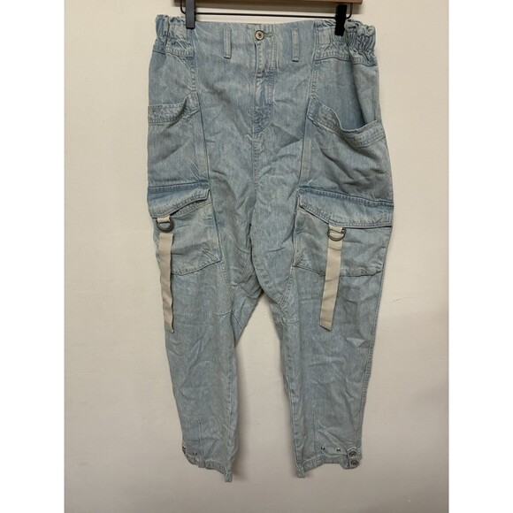 We The Free Denim - We The Free Hazel Pull On Drop Waist Harem Cargo Pocket Jeans Light Wash XL